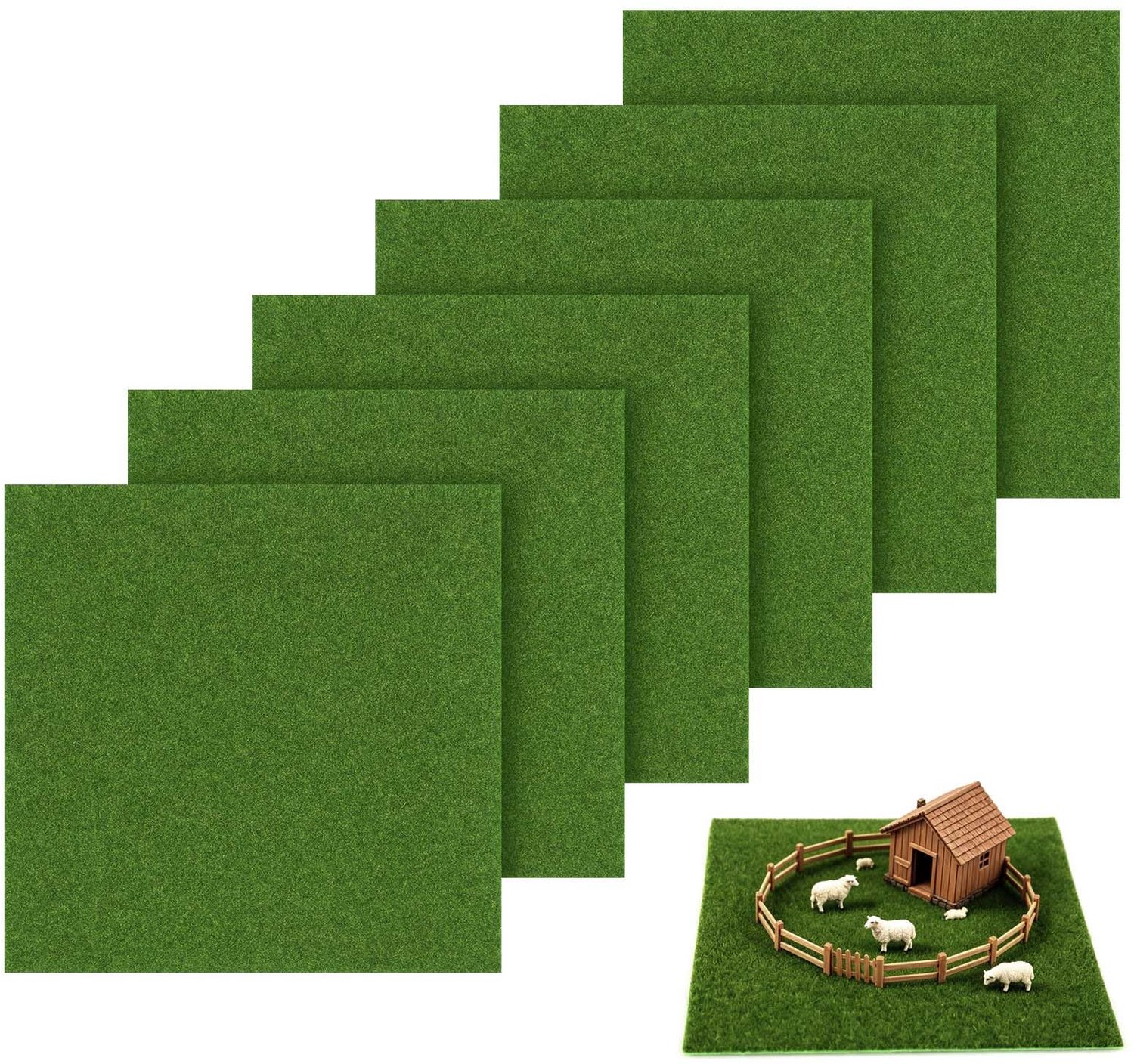 Set van 6 Kunstgras voor Miniatuurlandschappen - 15 x 15 cm