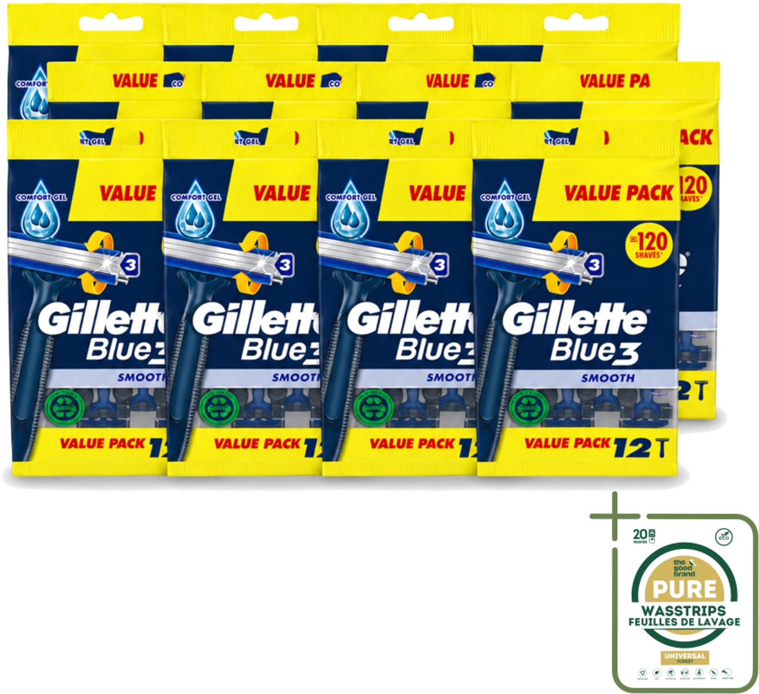 12 x Gillette - Blue 3 Smooth - Wegwerpscheermesjes - Comfortabele scheerbeurt - 12 Scheermesjes - Wasstrips - Scheermesjes - Wegwerpscheermesjes - Scheerbeurt - Comfortabele Scheerbeurt - Drie Mesjes
