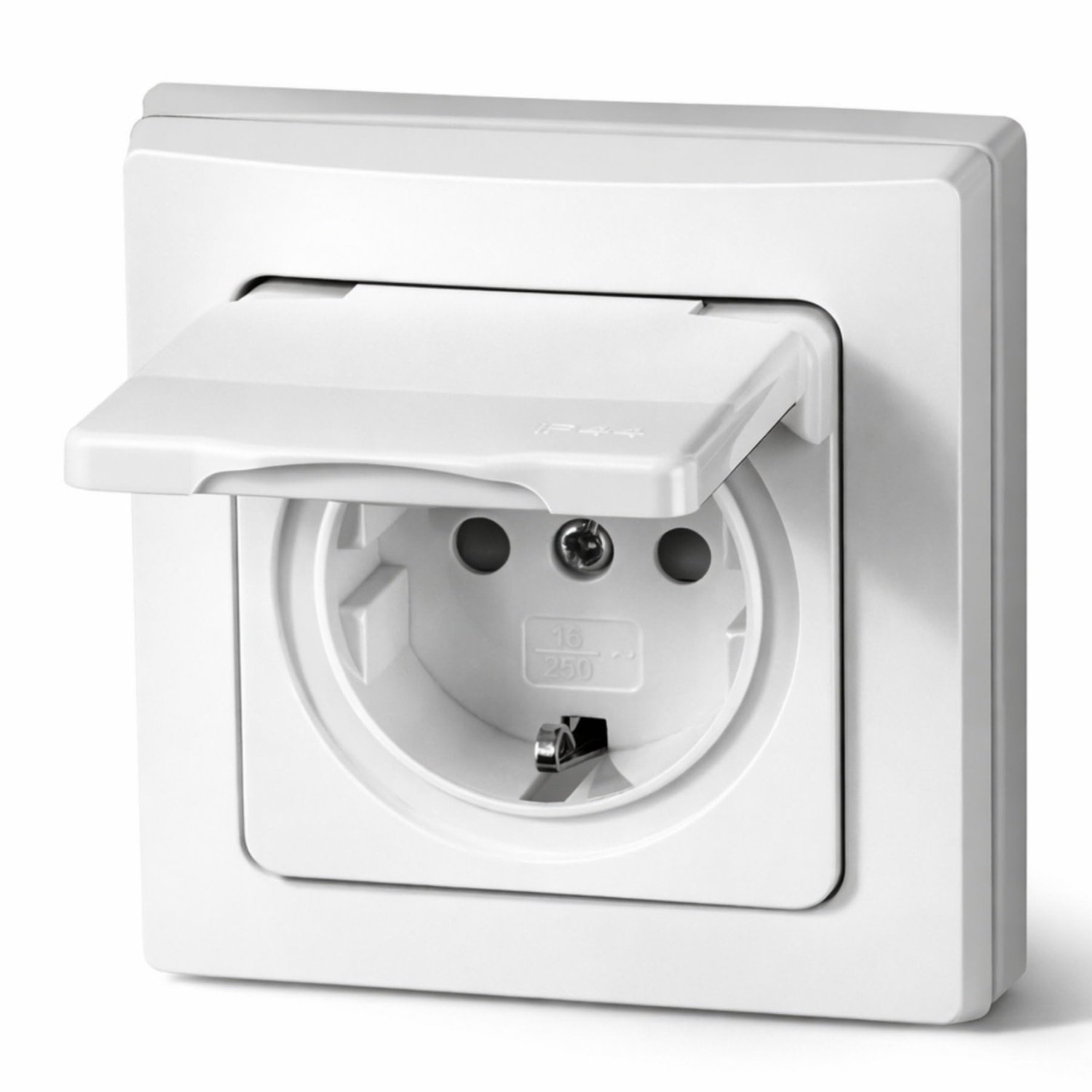 IP44 Inbouwstopcontact met Scharnierdeksel, Wit-Mat