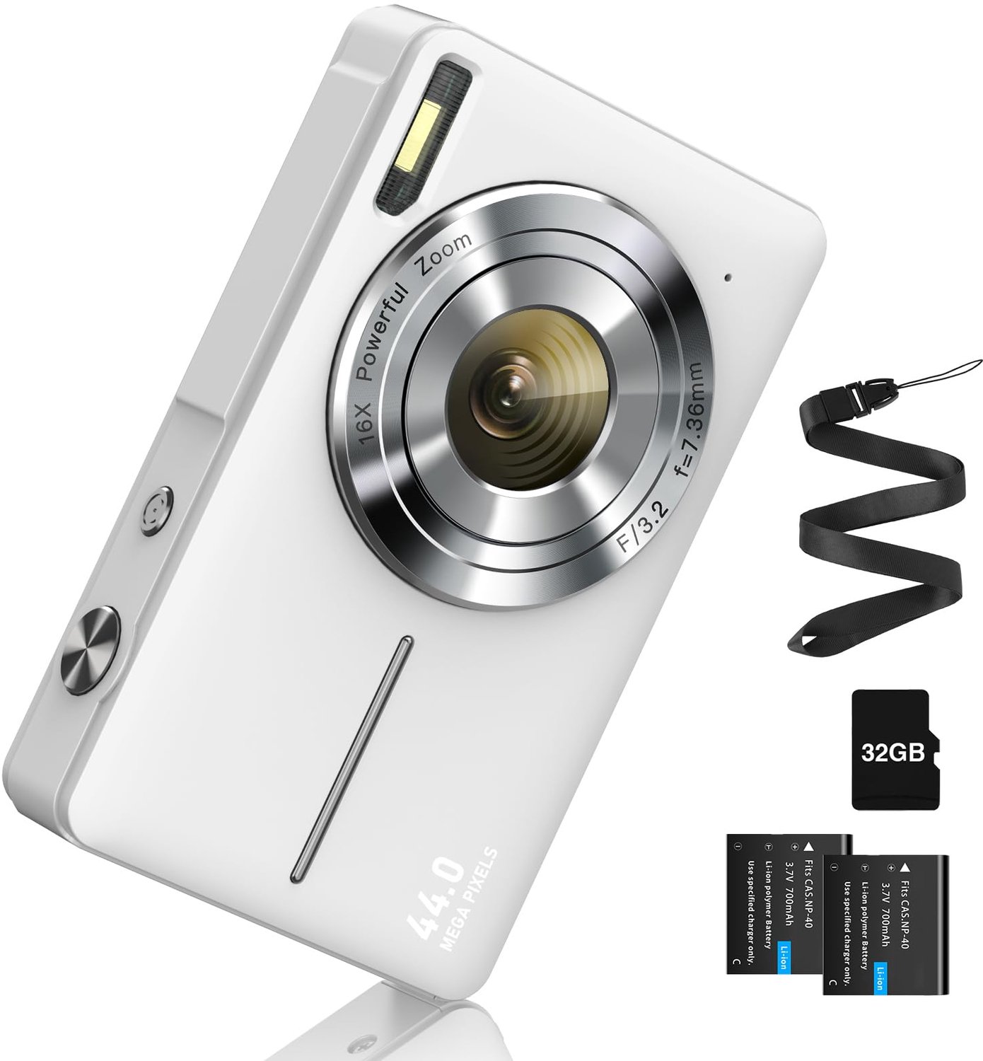 Compacte Digitale Camera FHD 1080p 44MP met 16x Zoom - Wit