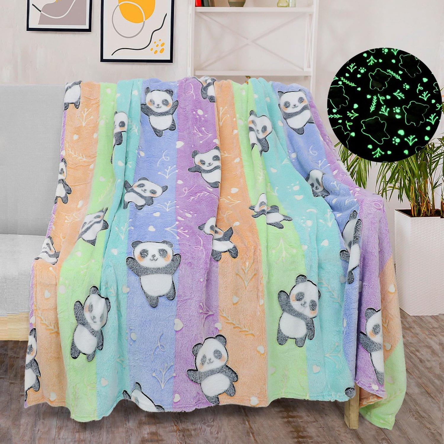 Panda Fleece Deken voor Kinderen, Glimlachts in het Donker