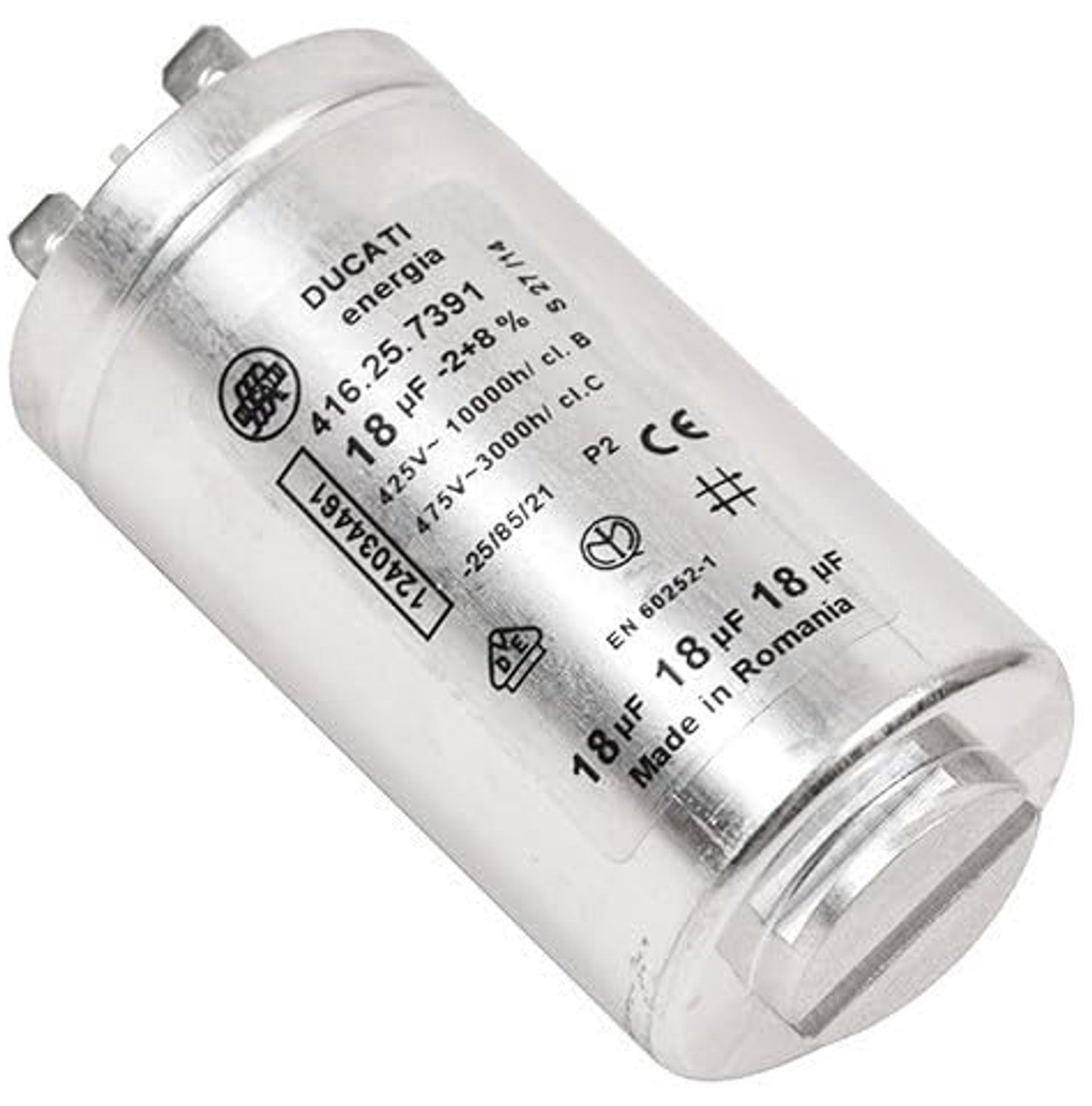 Capacitor 18µF met Faston Lugs voor Droger