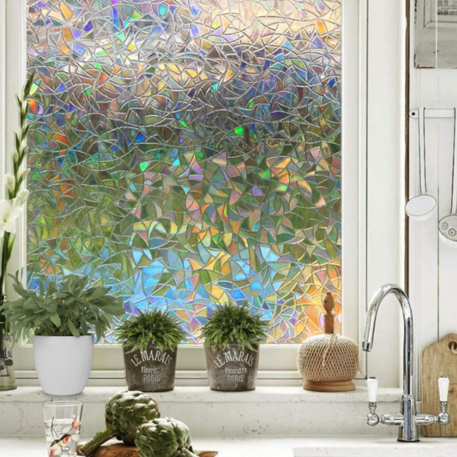 Raamfolie Glas in Lood - Zelfklevend - Antieke Look - Lood Regenboog - Meerkleurig