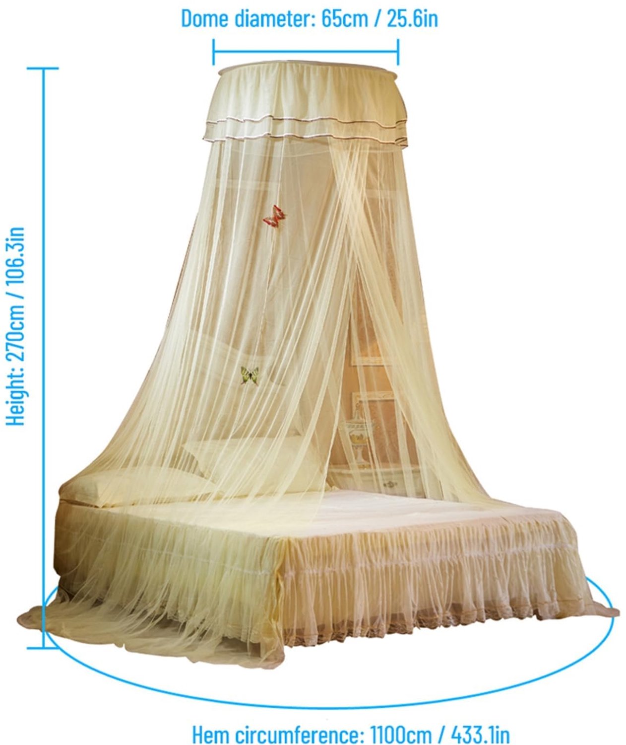 Decoratieve Bedhemel voor Meisjes Fijne Mesh Beige 270 cm Hoogte