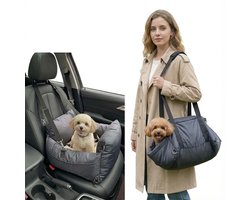 Luxe Autostoel Hond –2-in-1 Luxe Honden Autostoel & Draagtas - Opvouwbare Hondenmand Auto - Met Veiligheidsriempje - voor Achterbank & Voorbank - Waterdicht, Wasbaar & Krasbestendig