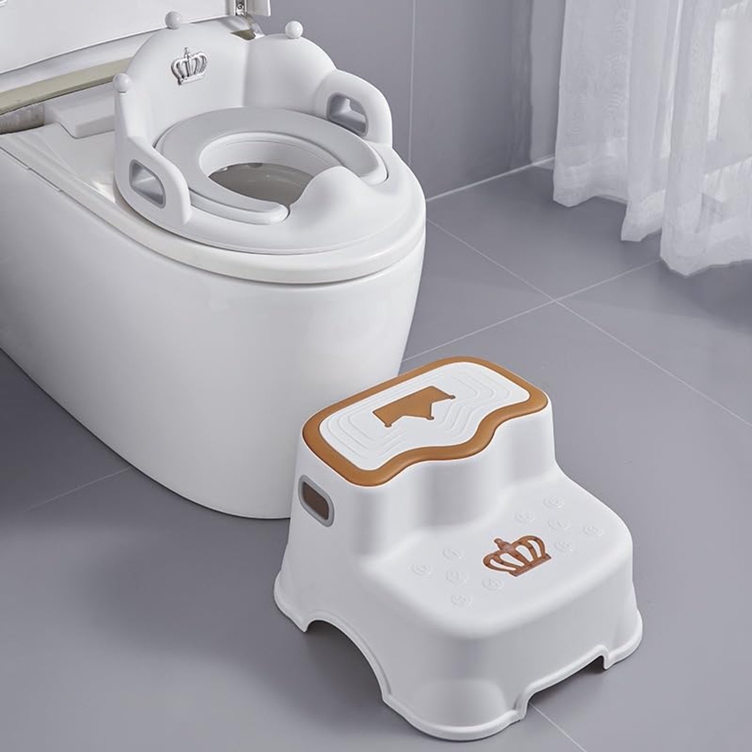 Kindertoiletbril met Rugleuning en Handgrepen voor Comfort en Veiligheid (Grijs)