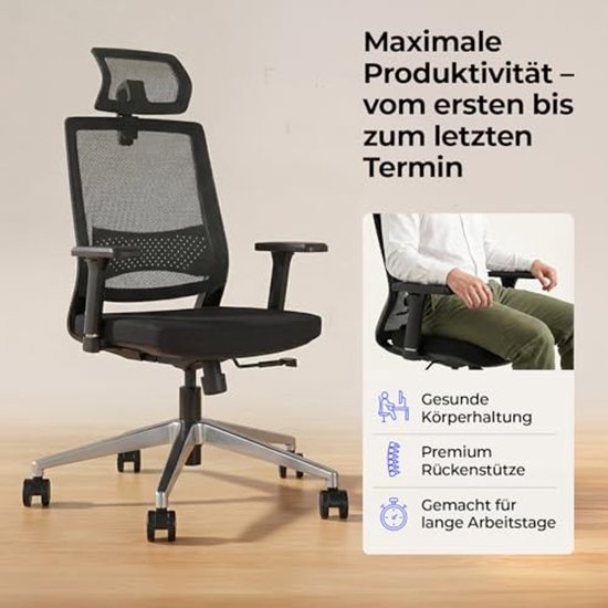 Ergonomische Bureaustoel - Hoogte verstelbaar met mesh rugleuning en verstelbare hoofdsteun — afbeelding 3