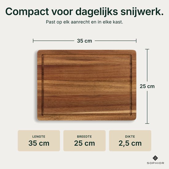 SOPHIOR Houten Snijplank Acacia - 35x25x2,5 cm - Met Sapgeul en Handvaten — cadeau in Kookcadeaus - foto 3