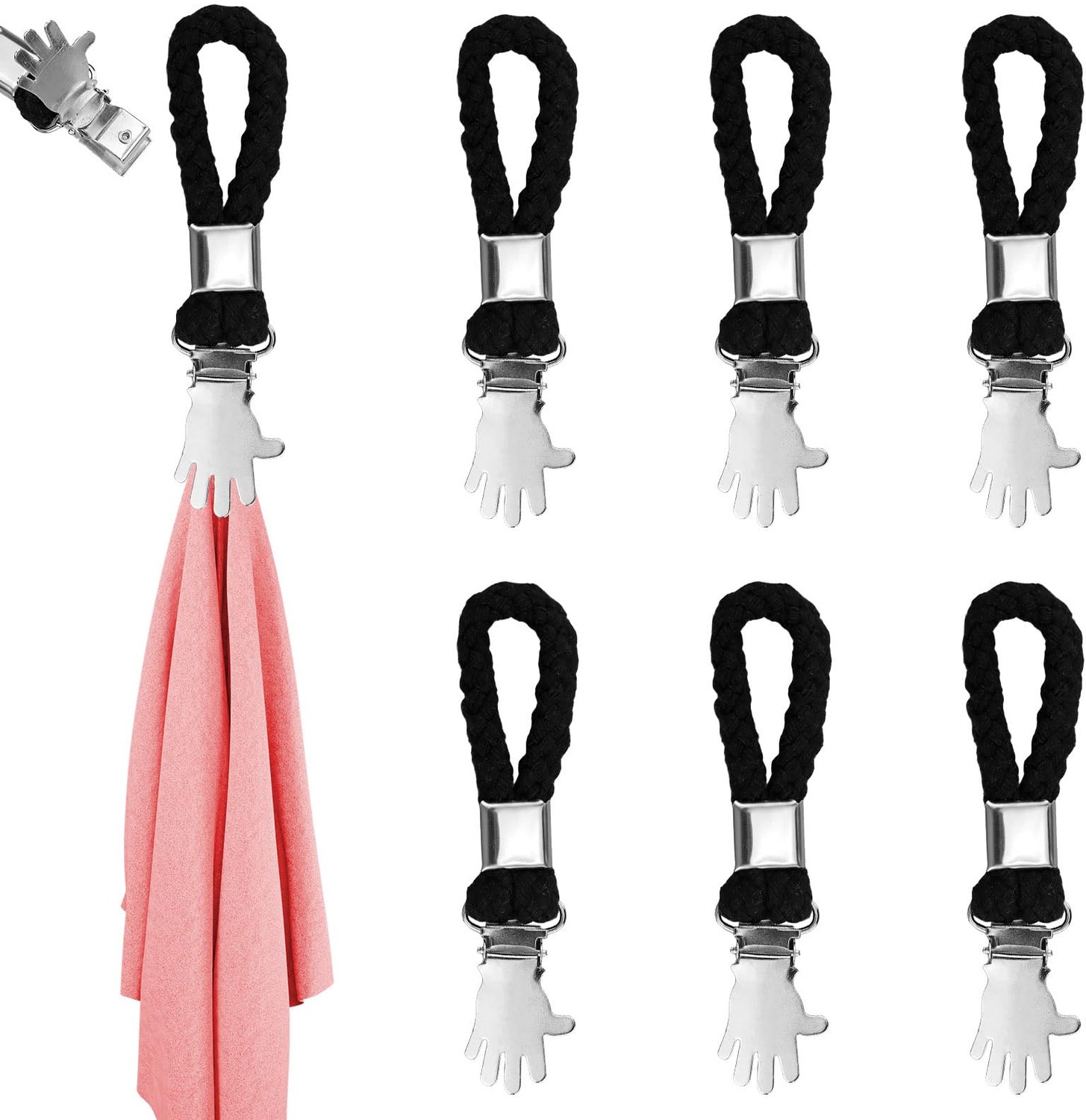 6 Zwarte Handdoek Klemmen met Lussen voor Keuken en Badkamer