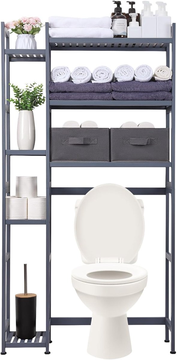 Toiletrek Bamboe WC Badkamerrek: 3 Verdiepingen, 2 Manden (Grijs)