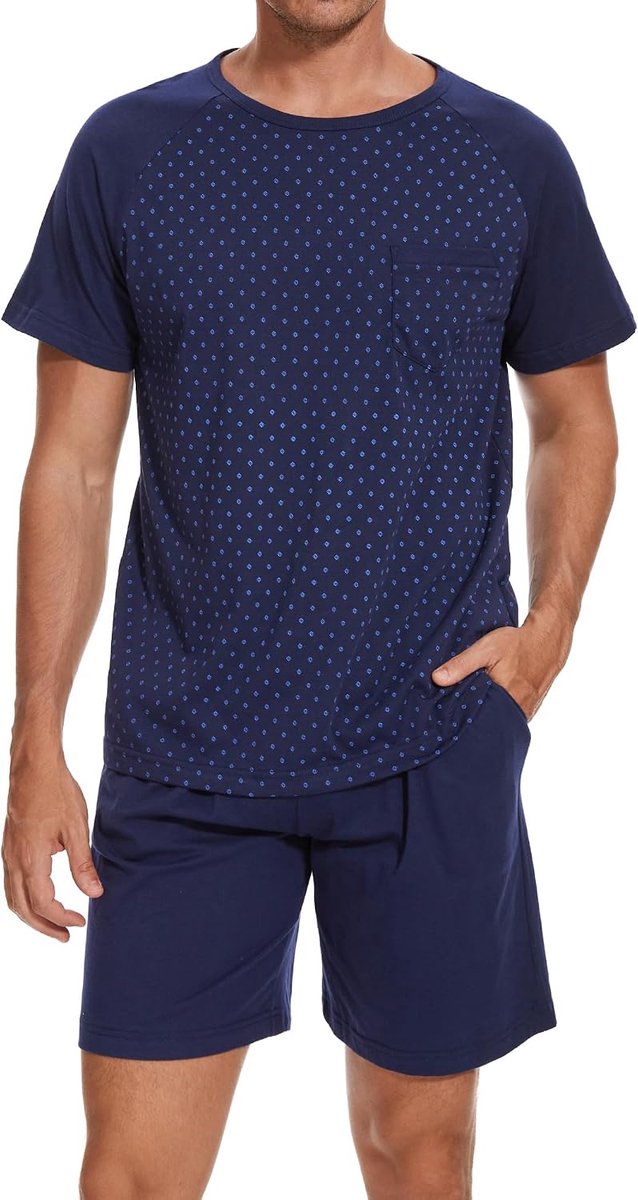 Kort, katoen, ronde hals, pyjamaset, nachtkleding, zomer, shorty, nachtkleding