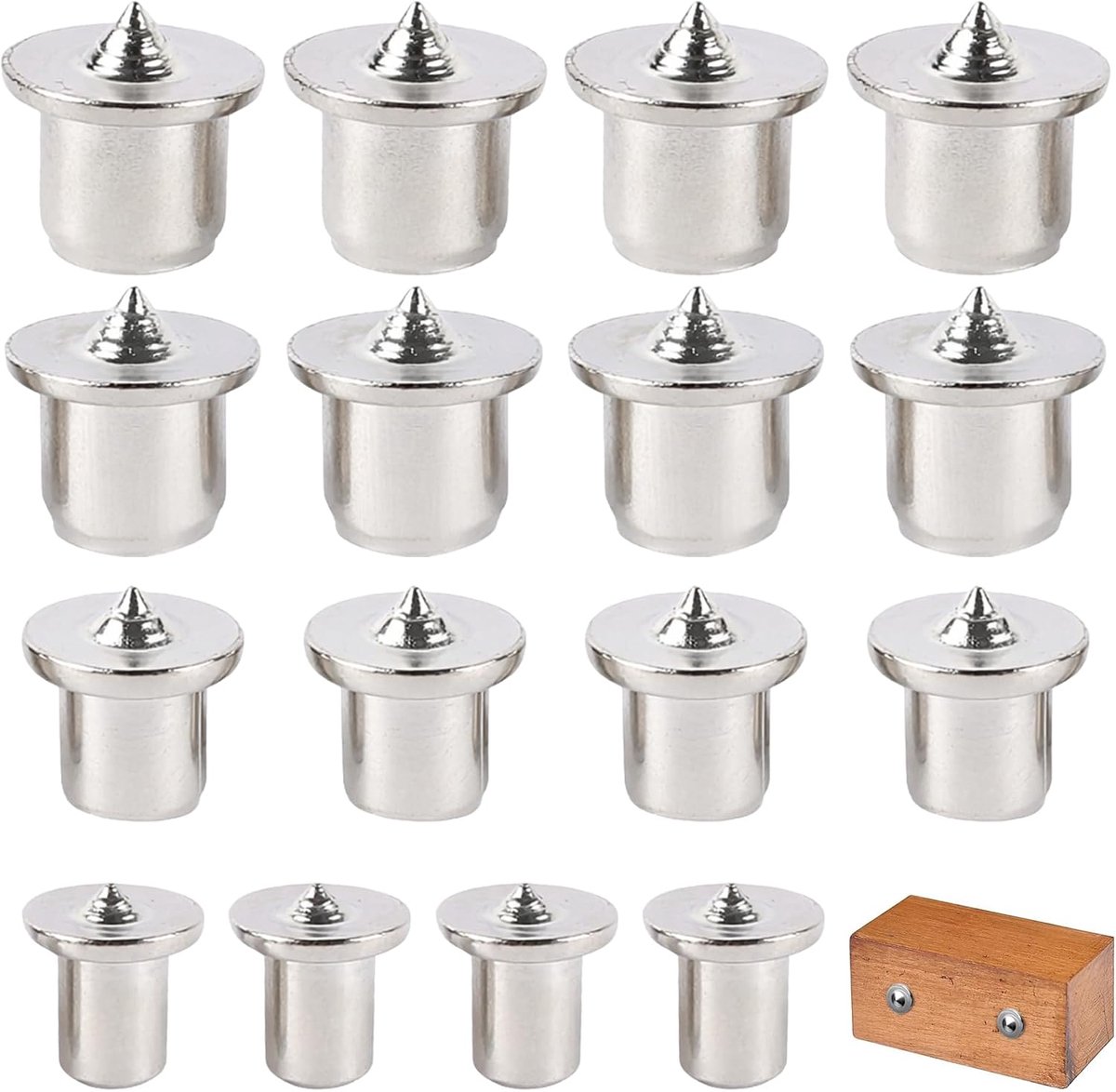 16 stuks houten pluggenset, platte pluggen in 4 maten (6/8/10/12 mm), houten pluggen, koolstofstaal, zwart, voor - ShopVlot