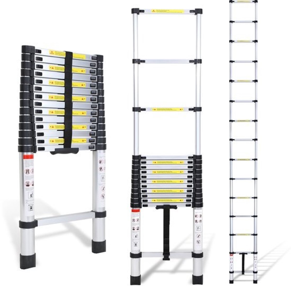 Telescopische ladder - Uitschuifbare ladder - Voor huisonderhoud - Met vingerbescherming - 4.4 meter - Zilver