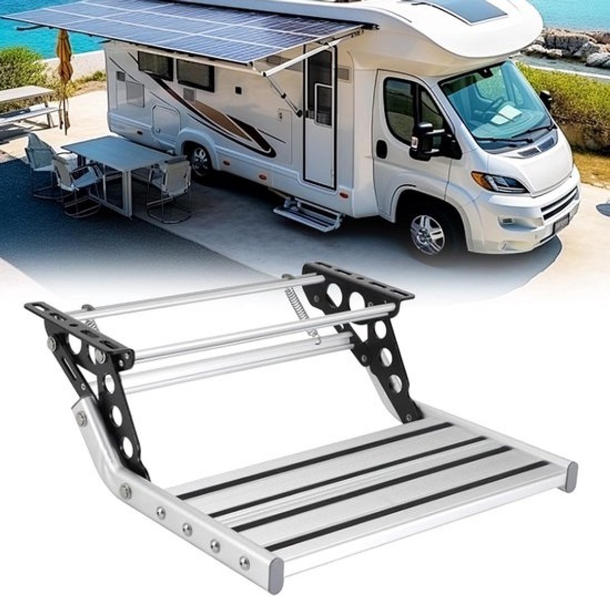 Inklapbare aluminium trapladder voor camper en caravan - Antislip en compact