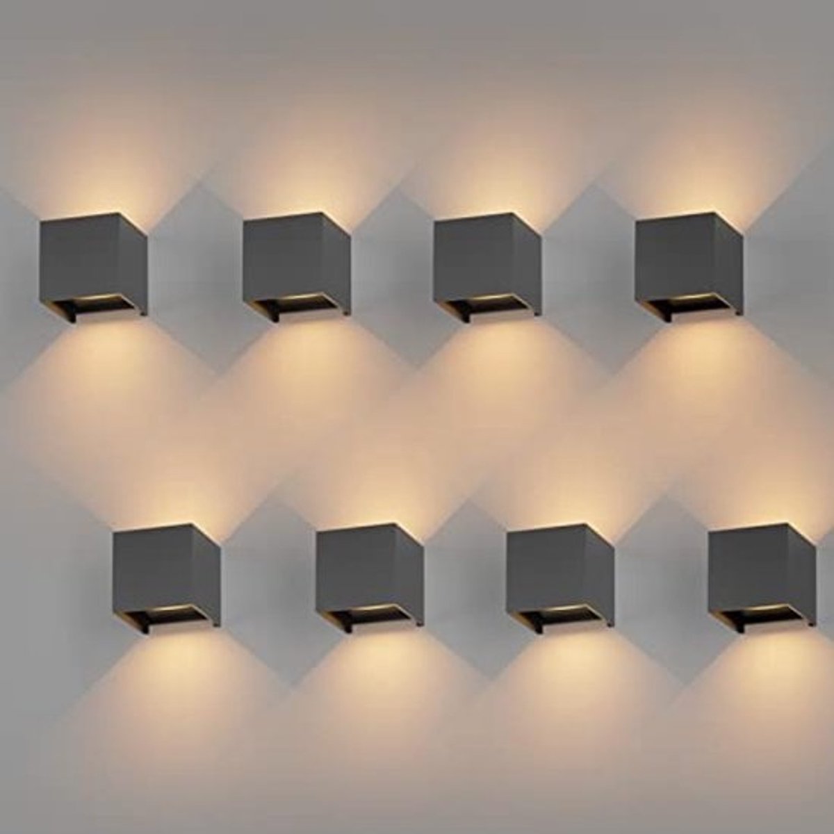 8 verstelbare LED-wandlampen 12W - warm wit 3000K - waterdicht IP65