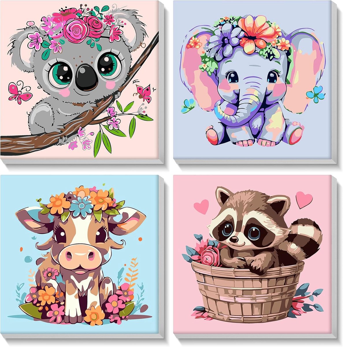 Schilderen op Nummeren dieren 4 stuks - Framed canvas - Creatieve hobby voor kinderen en volwassenen - ShopVlot