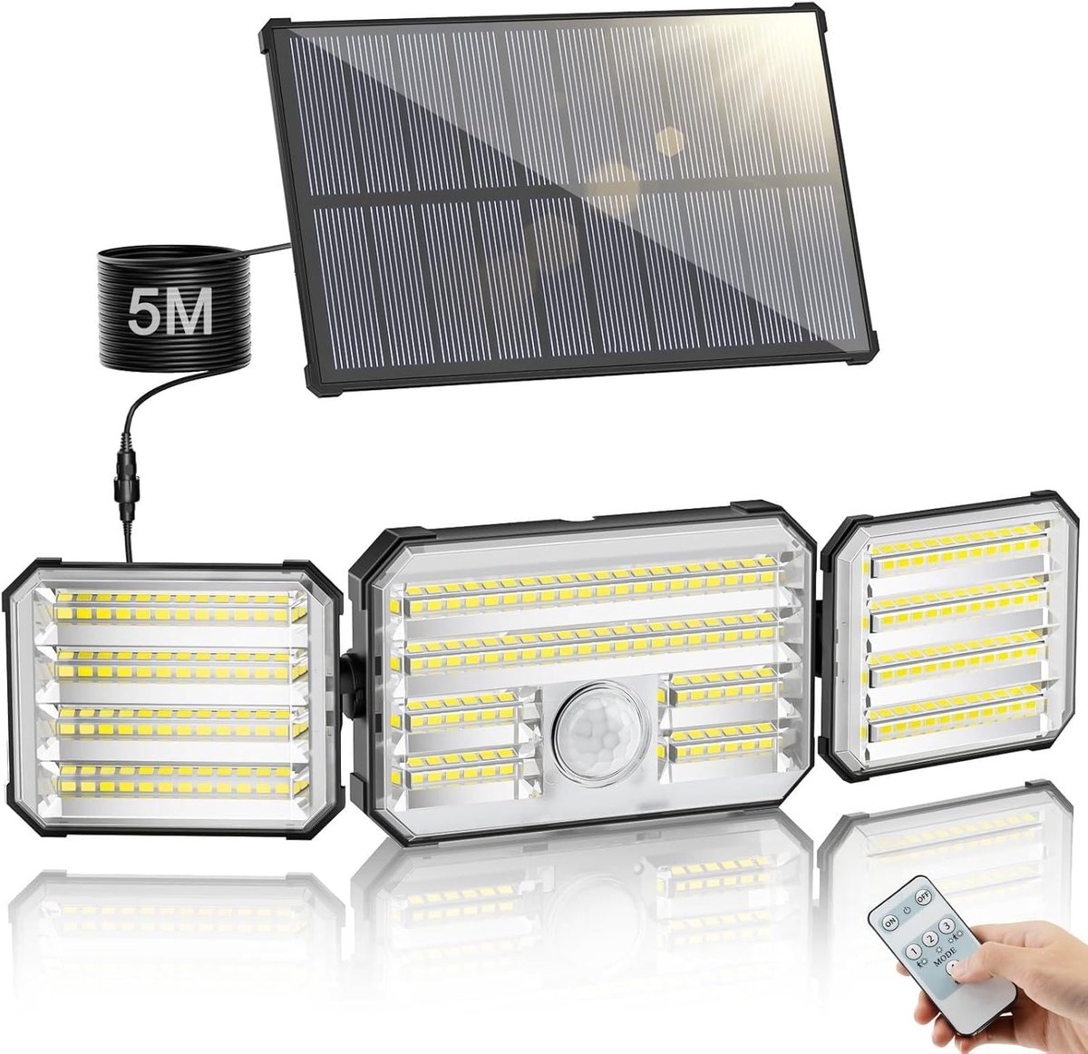 SnelShoppen - LED Solar Light Outdoor met Bewegingssensor, 7000K, 2000mAh, IP67 Waterdicht, 4 Modi, 160 LEDs, Verstelbare Lichtkoppen, Tuin, Buitenver