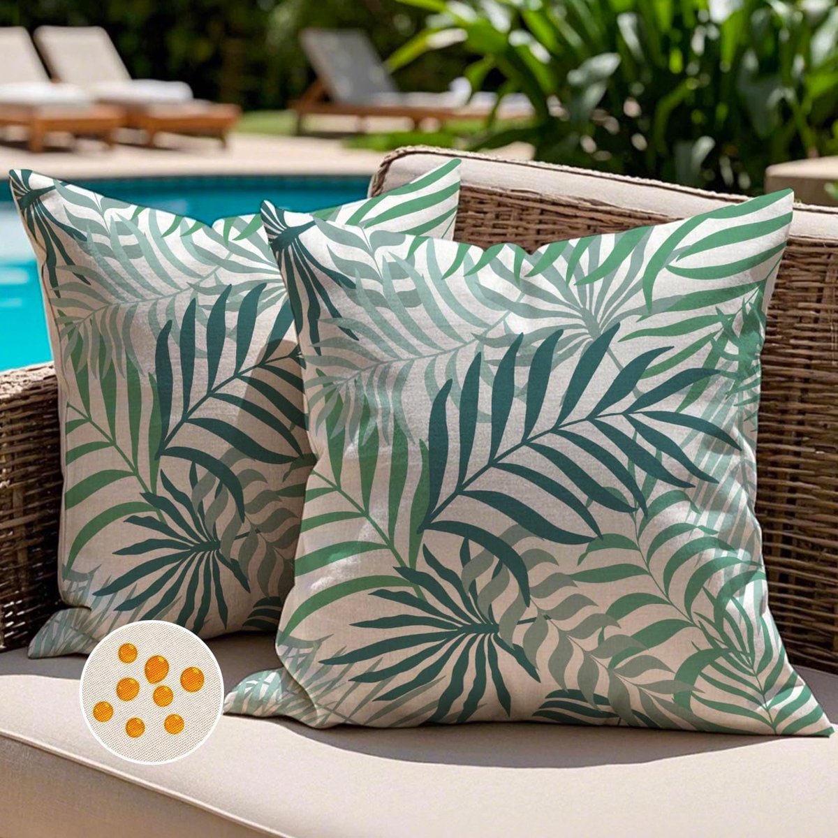 SnelShoppen - Waterdichte Kussenhoes voor Buiten 45x45 cm - Decoratieve Kussenhoezen met Tropische Bladeren - Groene Kussens voor Tuin, Terras, Tent,