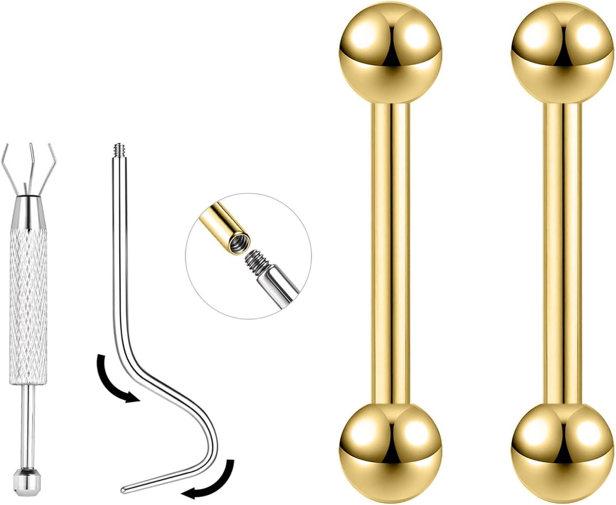 1 Paar 16G/18G Titanium Gebogen Rechte Barbell - Kleine Wenkbrauw Piercing Sieraden Tong Lip Rook Oor Rook Oor Ringen voor Vrouwen Mannen 6mm/8mm/10mm/12mm