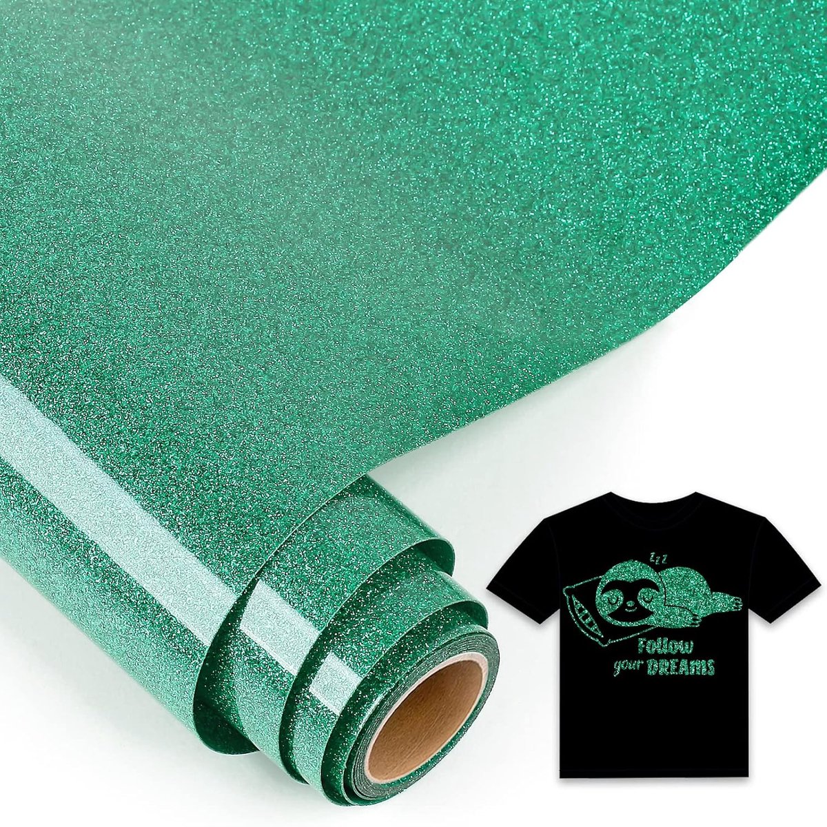 5ft Plotterfilm Textiel Glitter Groen, 30,5 x 152,5 cm voor Cricut Maker, Silhouette Cameo Textielfilm Plotter Groen kan op andere stoffen worden gebruikt