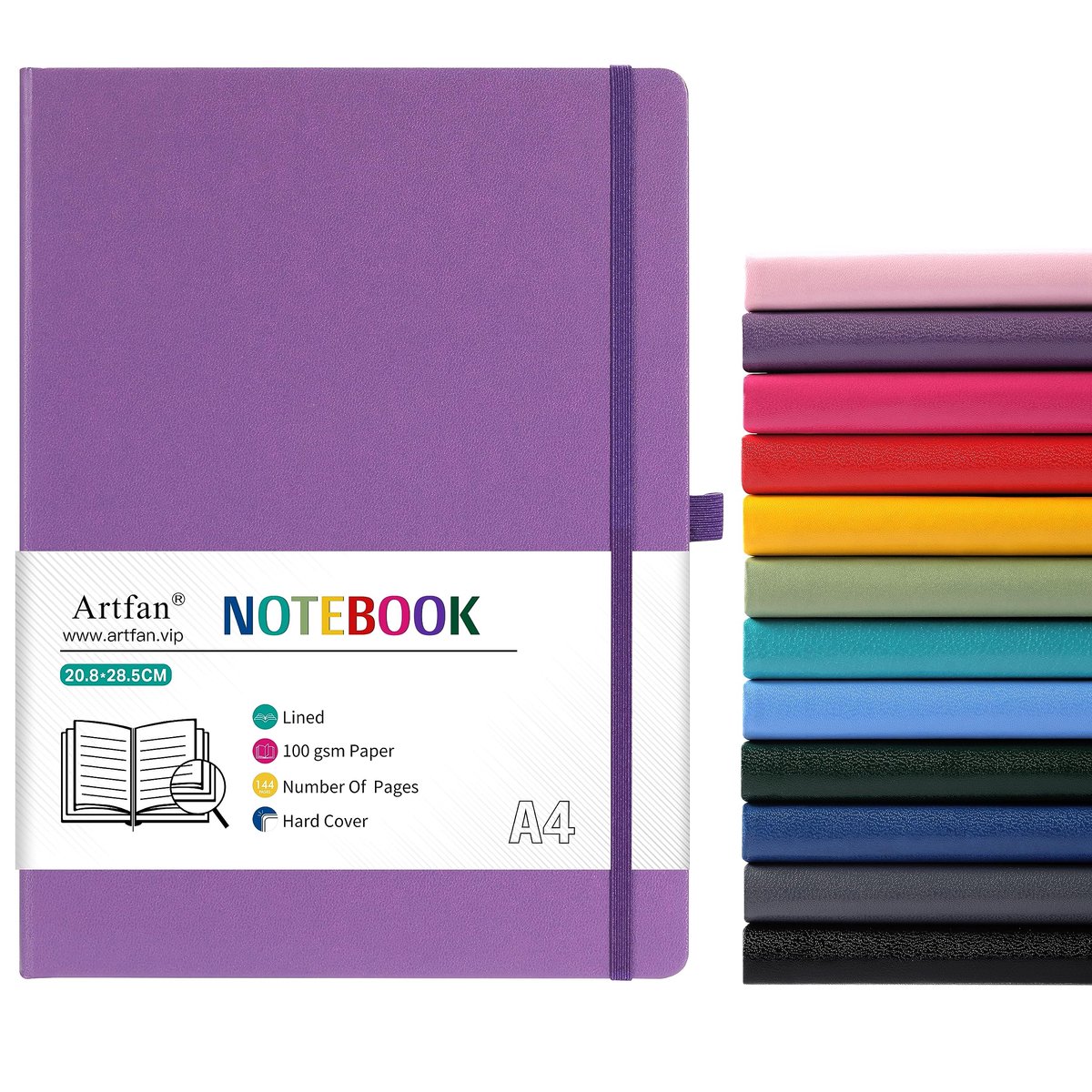 A4 notitieboek met premium papier - kunstleer paars - hardcover A4 formaat - ideaal voor klassiek schrijven - ShopVlot
