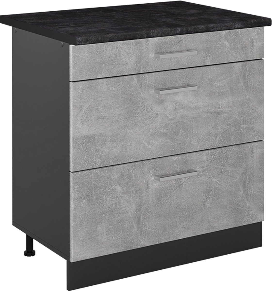 Vicco Keukenonderkast R-Line, Beton/Antraciet, 80 cm met 3 laden antraciet werkblad