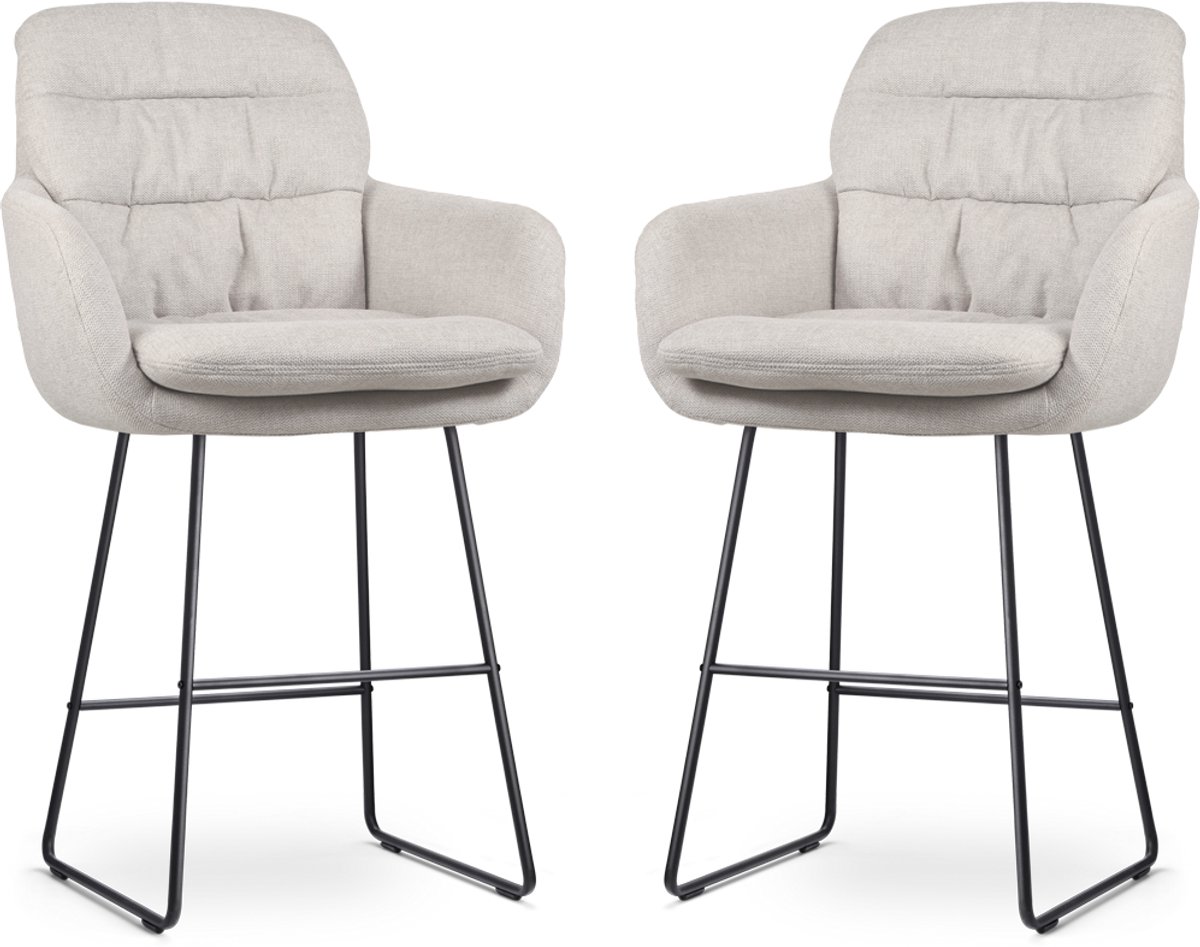 Nolon Nino-Mia Barkrukken Set van 2 Beige - met Armleuning - Zwart Onderstel - 65 cm - Kookeiland - Barkruk met Rugleuning Beige - Zwart onderstel