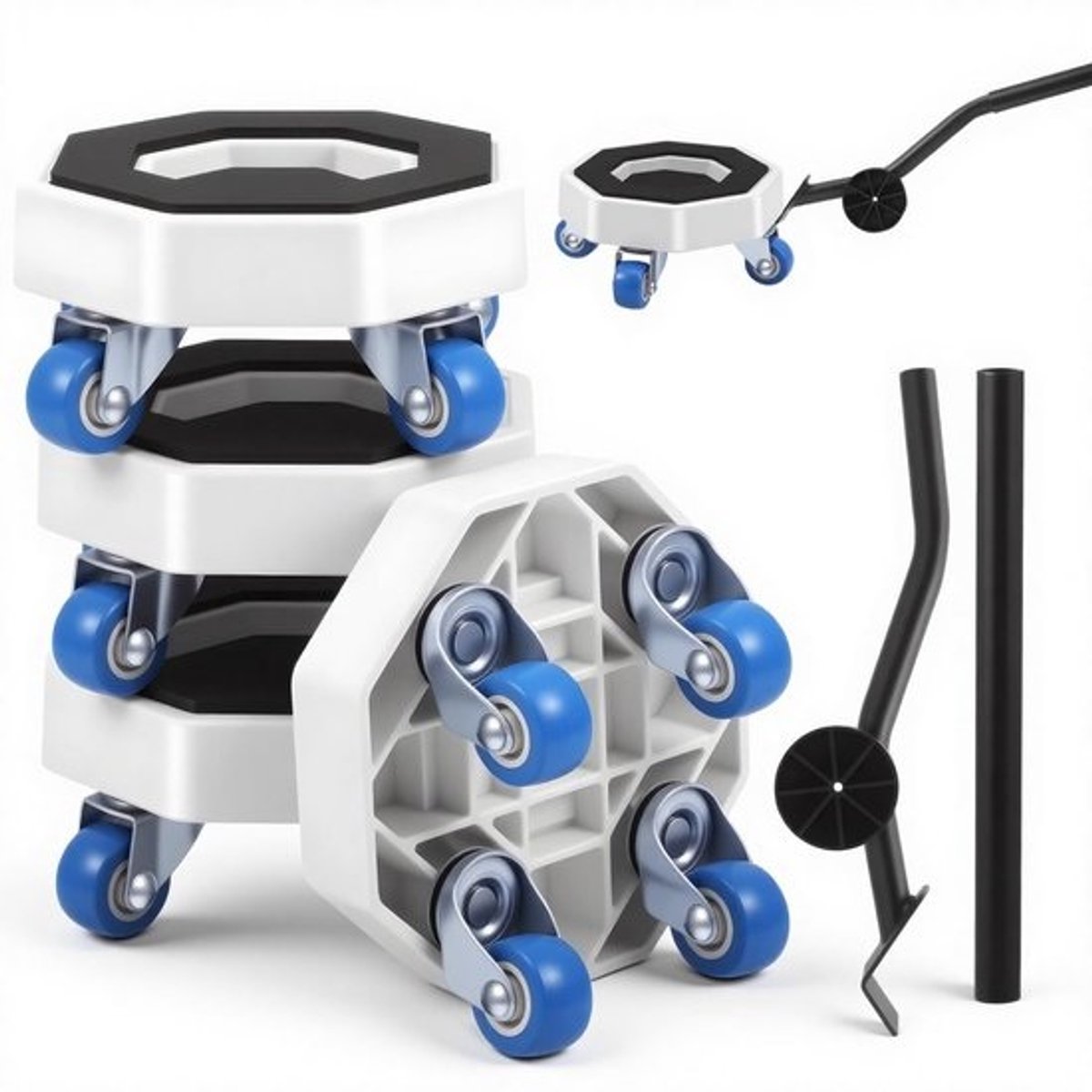 Meubeltransporteur - 4-delige meubelverhuizer - Transporthulp - 400kg - Zwart ABS/koolstofstaal 6x11cm - Met 360°-wielen en wrikstang