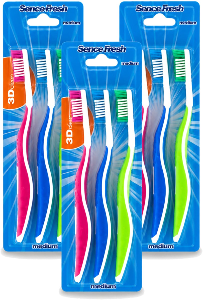 3 x Sence - Fresh 3D-Extra Clean - Tandenborstels - Medium - 3 Tandenborstels - Voordeelverpakking - 3 stuks