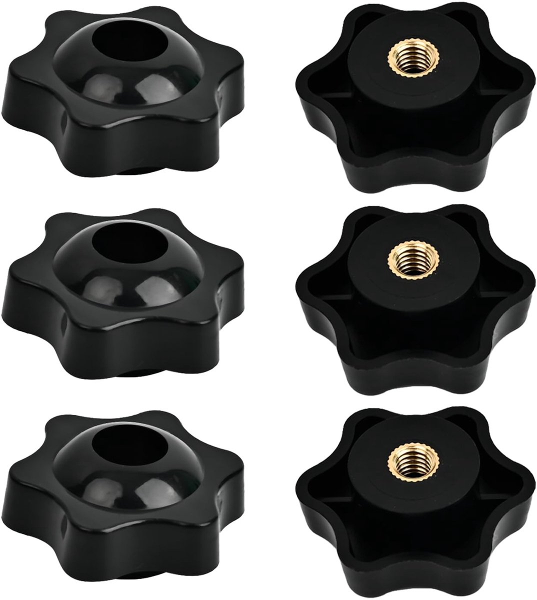 X 38mm Klemmemmoeren, 6 stuks Stervormige knopmoeren kunststof | Vleugelmoer voor machines, systemen, fitnessapparatuur, meubels, werktuigmachines