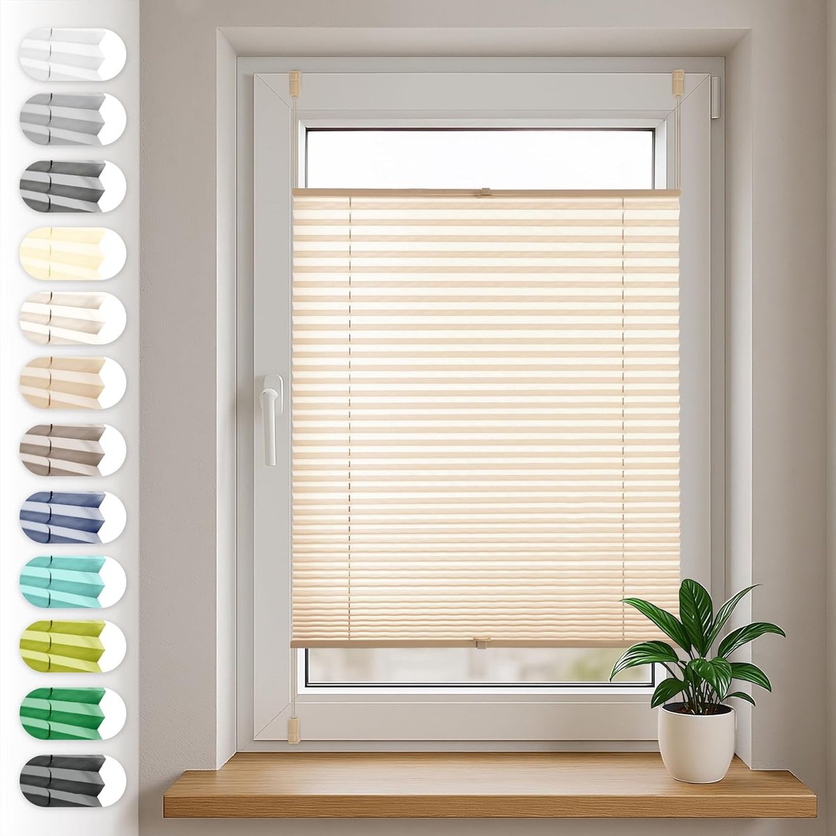 Plisségordijn Zonder Boren 75x100 cm Plissé Klemmfix Beige