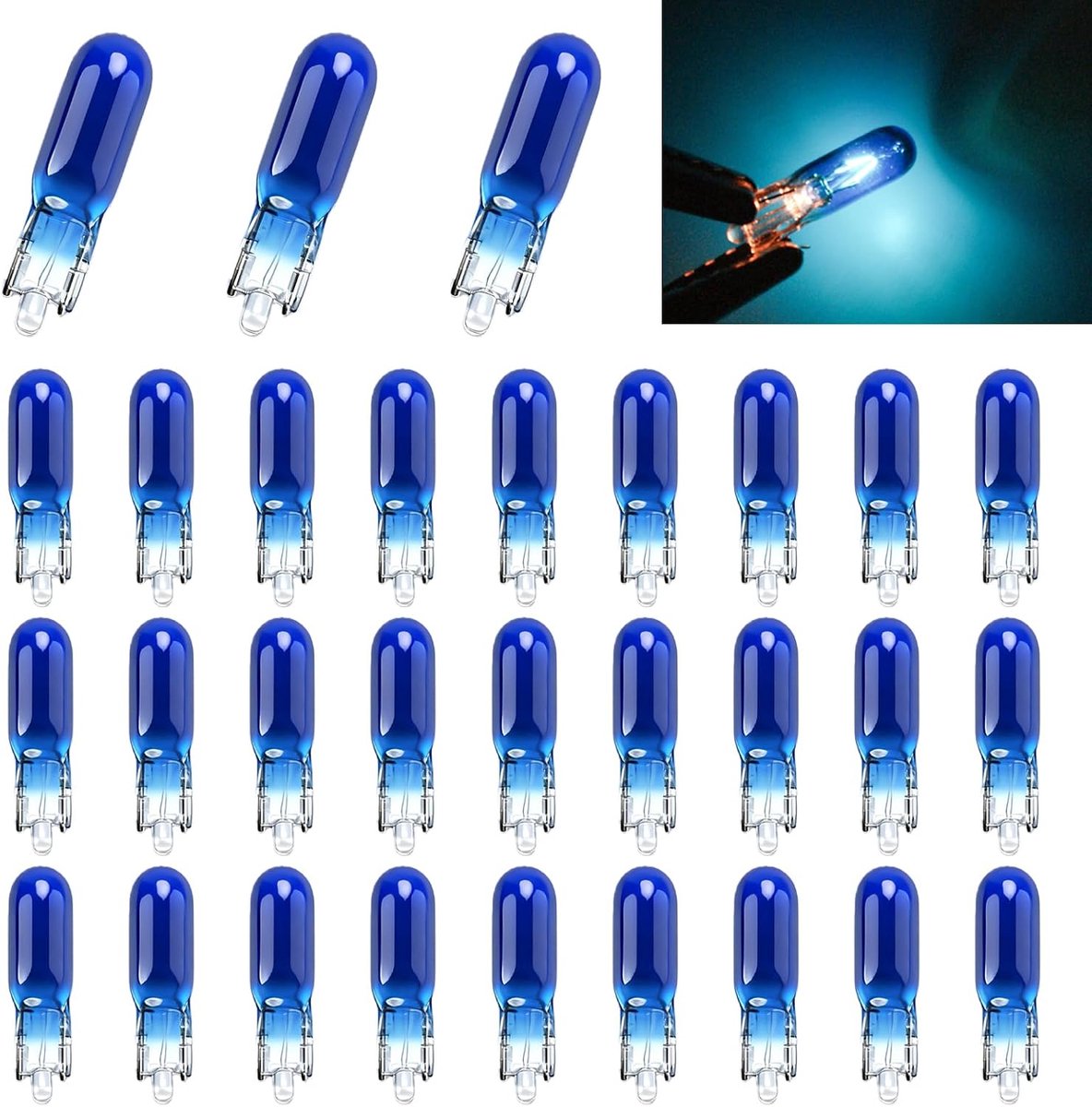 30 x lampen T5 12 V 1,2 W dashboard led wit nachtlampje auto kwarts | 30 T5-lampen van kwartsglas voor auto, motorfiets en vrachtwagen, witte verlichting voor dashboard en plafondlamp