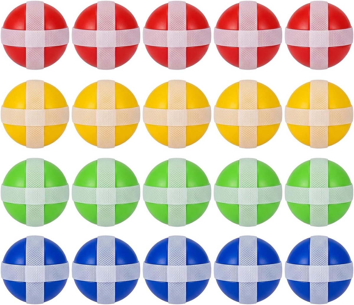 20 zelfklevende speelballen voor kinderen, diameter 3,4 cm, in 4 heldere kleuren, tuin- en binnenspel, vervanging voor dartborden, cadeau voor kinderen van 3-8 jaar