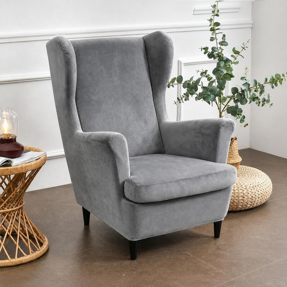 Overtrekken voor oorfauteuil, Wingback voor kruk, relaxbankovertrek, 2-delig, met kussensloop, hoezen voor slaapkamer, ontvangst, club