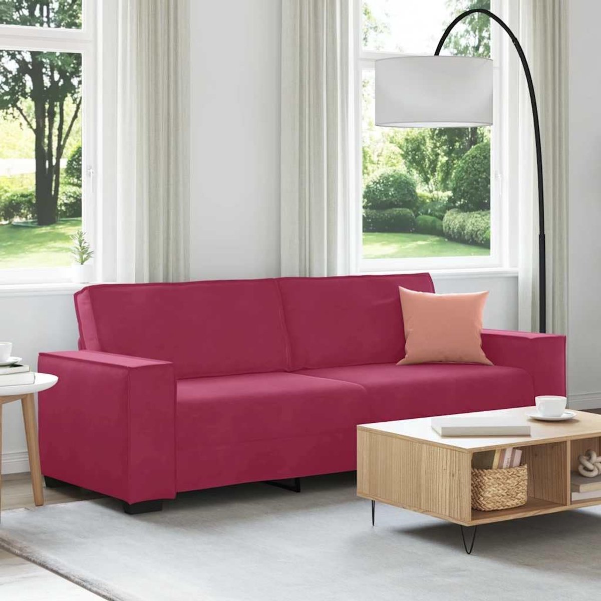 3-zitsbank in rood fluweel, zachte fluwelen stoel met robuuste structuur en brede armleuningen, voor woonkamer, 180 cm