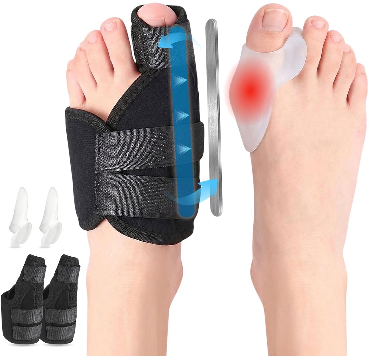 Hallux valgus corrector en teenspreider, 2 paar (4 stuks), licht en ademend, elastische pasvorm, geschikt voor teenproblemen, uniseks