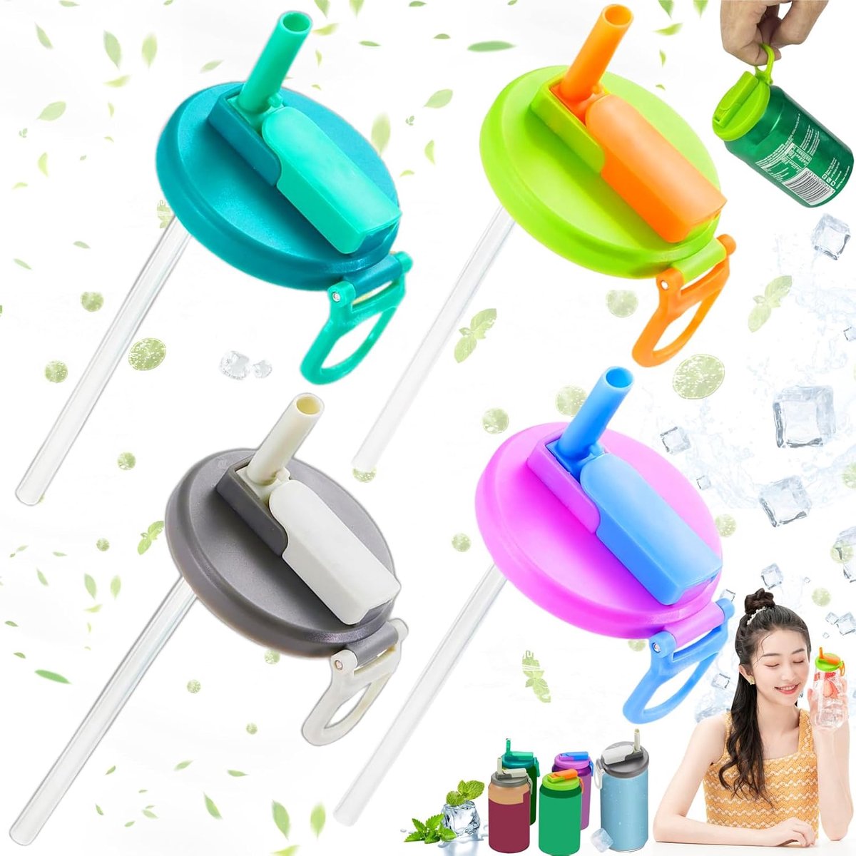 4 Stuks Deksel van Frisdrankblikje, Lekvrije Deksels voor Drankblikjes, Deksel van Siliconen Rietje Frisdrankblikje, Draagbare Siliconen Soda Blikjes Deksels met Rietje