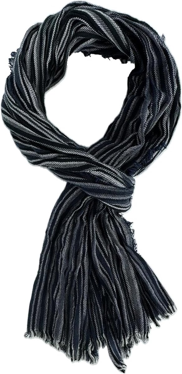 Katoenen sjaal damessjaal herensjaal kreuklook strepen patroon in zwart grijs wit Made in Germany, zwart/grijs/wit., 180 x 20 cm (L x B)