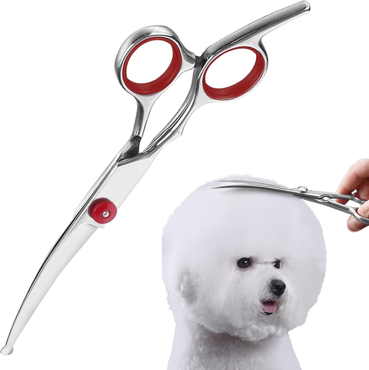 Schaar voor professionele hondenverzorging, gebogen schaar met ronde punt, veiligheid voor huisdieren, knippen hondenhaar en katten