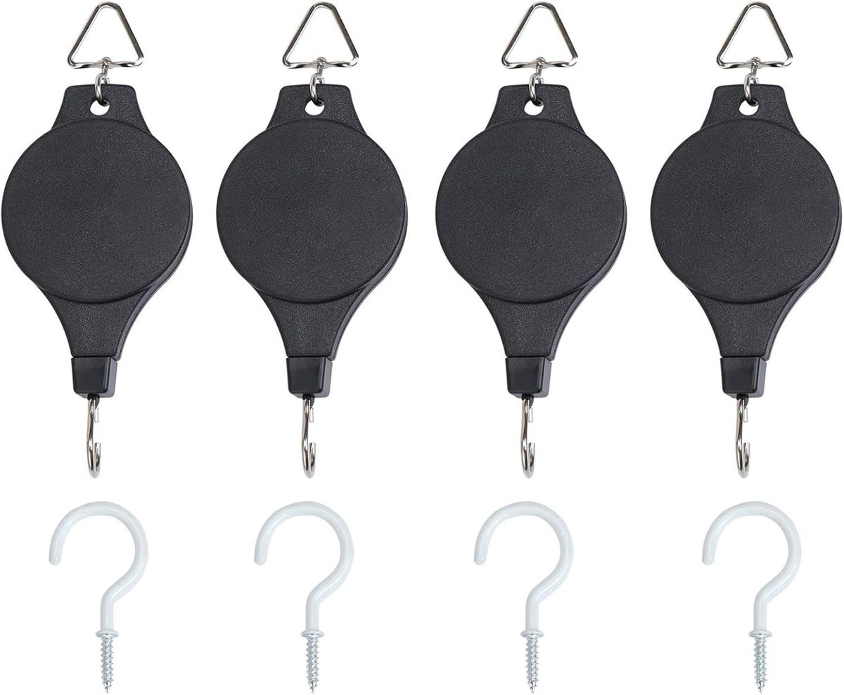 Verstelbare Plant Pulley Hanger Set met 4 Sterke Haken voor Bloembakken, Vogelvoeders en Plantverlichting - Ideaal voor Binnen en Buiten