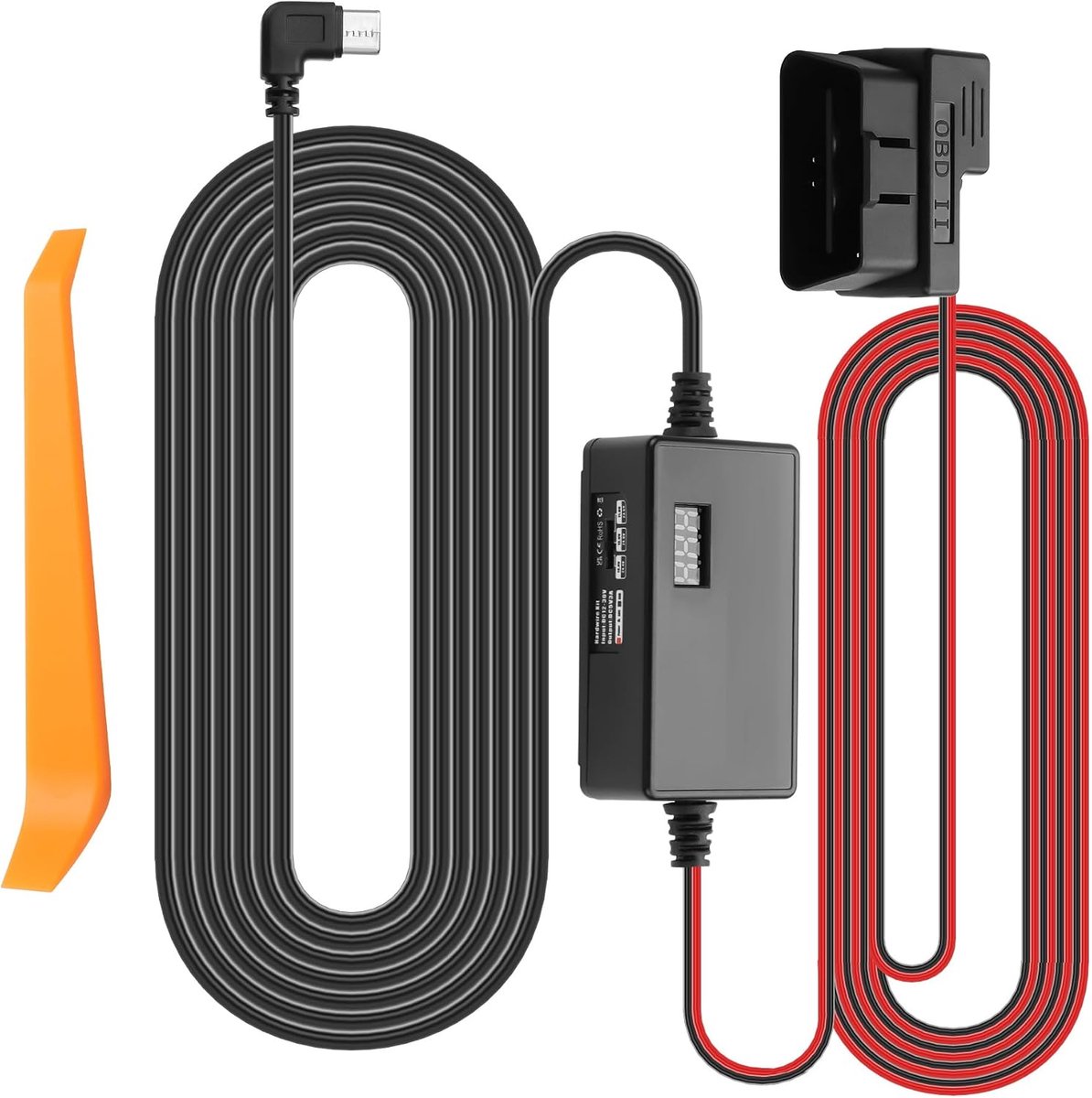 GINTOOYUN OBD to USB-C Hardwire Kit with Display OBD 3 Pin Male to 90 Degree USB-C Male Plug Dashboard Camera Voltage - ShopVlot