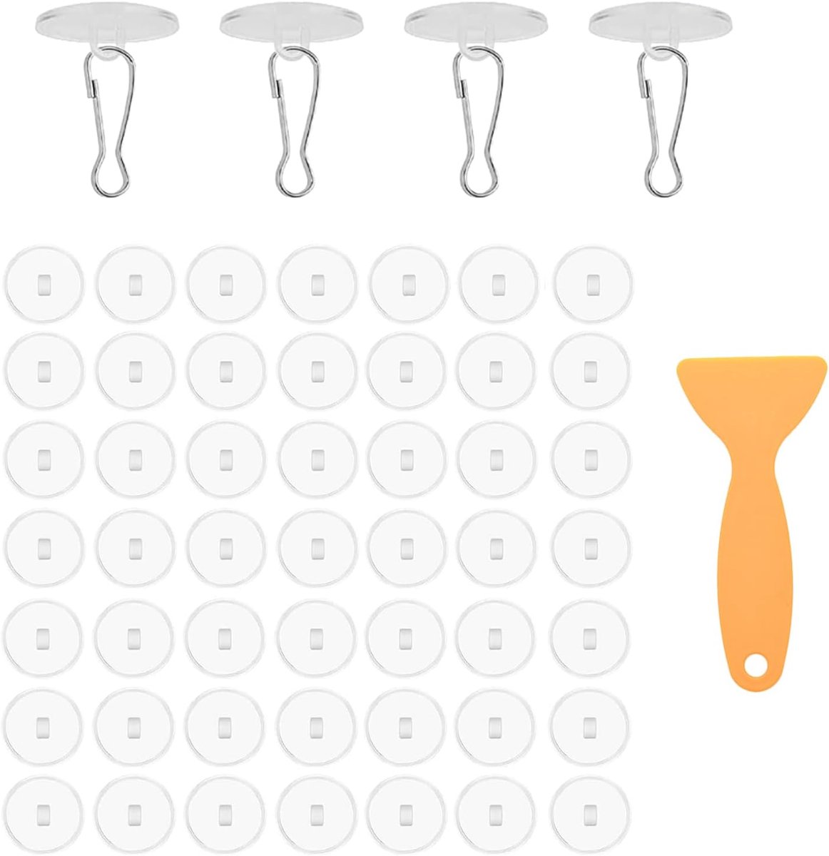 Dailygoods- Plafondhaak Zelfklevend - 50 Stuks - Ophanghaken - Haakjes met Vlaggenstokclips - PVC - Inclusief Schraper