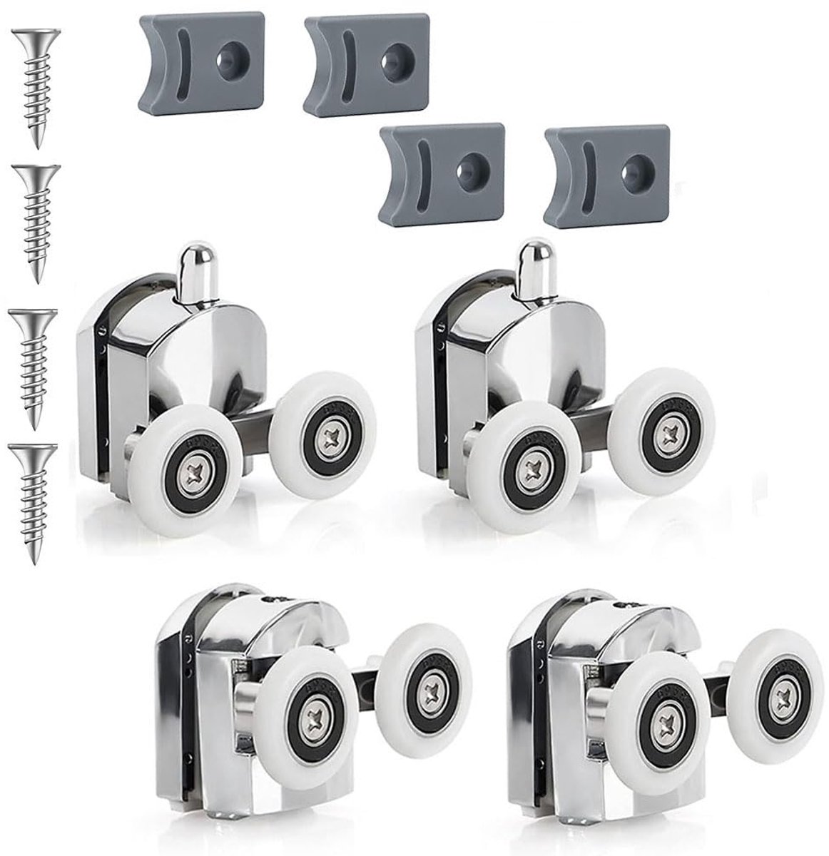 Dailygoods- Schuifdeurrollen 23mm - Vervangingswielen - Anticollisielock - Voor Douchecabine - Roestvrij Staal - Eenvoudige Installatie - Deurraderen