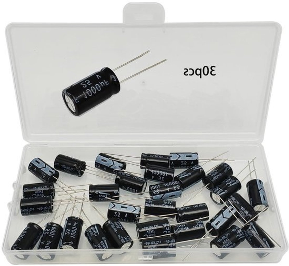 Elektrolytische condensatoren - Aluminiumcondensator - Voor elektronische projecten - Hoge nauwkeurigheid - 1000uF 25V - 30 stuks - Zwart
