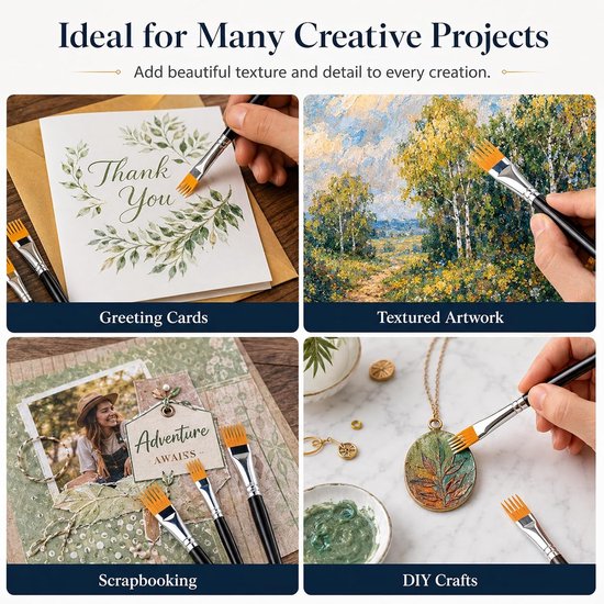 Set van 4 kampenselen voor kunstenaars, acrylverf, aquarel met berkenhouten handvat, acrylpenselen, penselen voor acrylverf, gestructureerde kunstpenselensets voor wenskaarten en knutselwerk — afbeelding 3