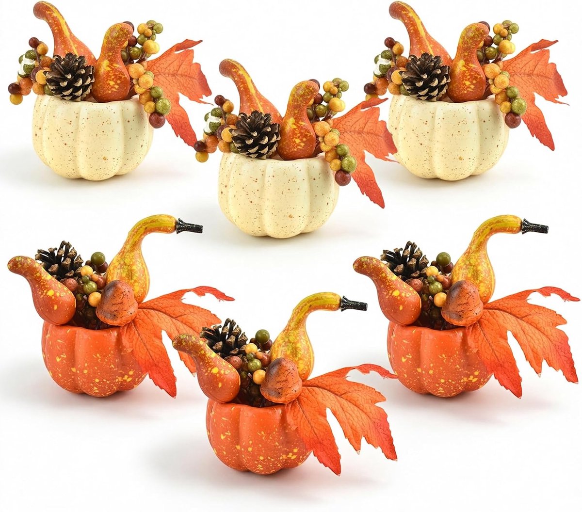 6 stuks pompoendecoratie, herfstdecoratie, pompoenvorm met esdoornbessen, , dennenkegel, gemakkelijk vormbare herfstdecoratie, herfstdecoratie, tafel voor Thanksgiving, oogst