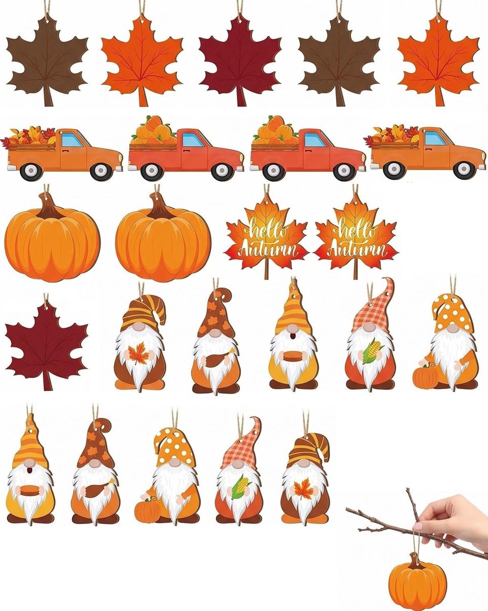 24 stuks herfstdecoratie van hout om op te hangen, herfsthangers voor huis en ramen, ornamenten van natuurlijk hout voor herfstdecoratie en knutselwerk