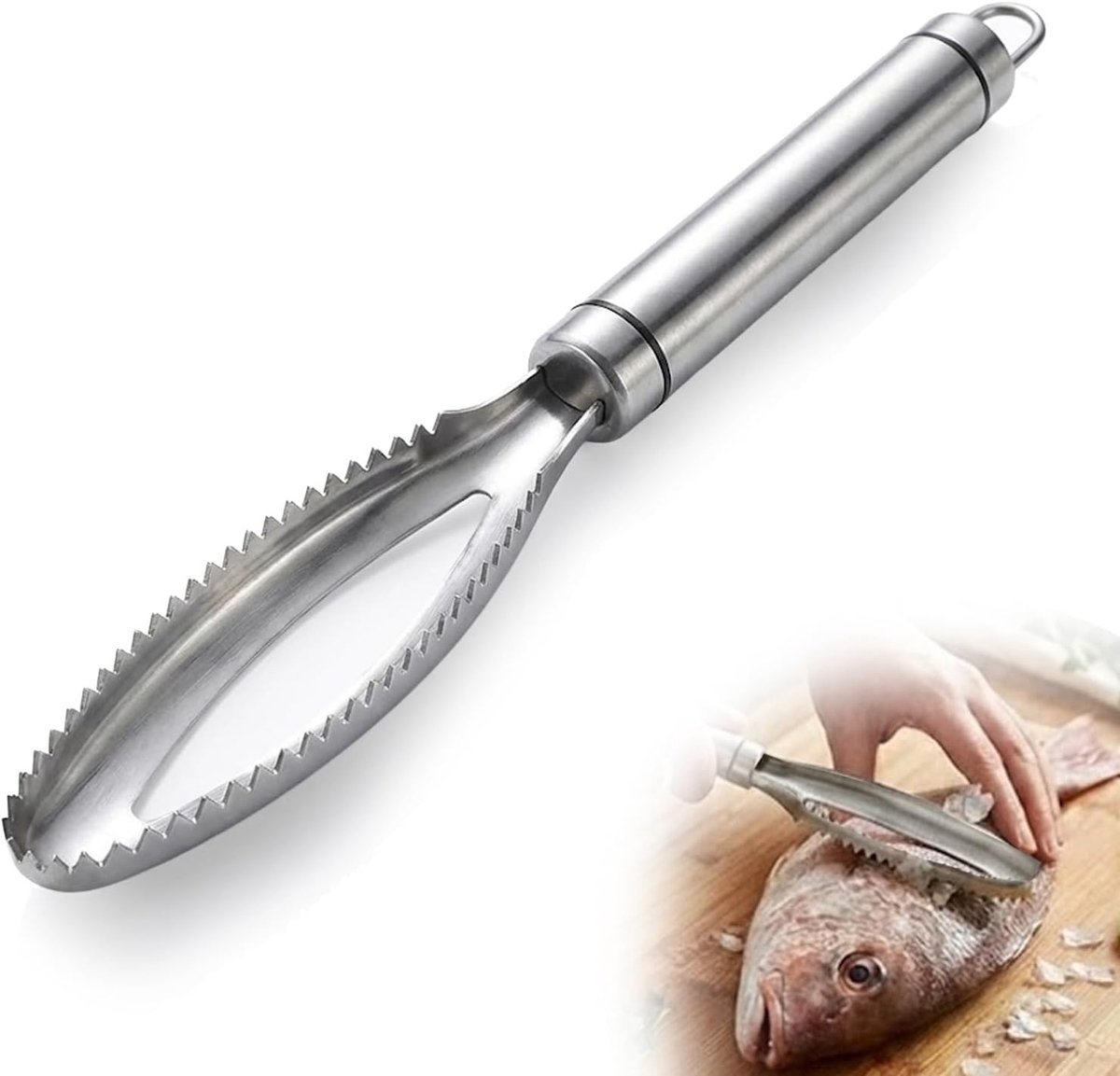 Roestvrijstalen 2-in-1 Visschaal met Ontstopper, Perfect voor Thuiskeuken, Restaurants en Vissers - Ideaal voor Nauwkeurige Metingen en Eenvoudig Gebruik