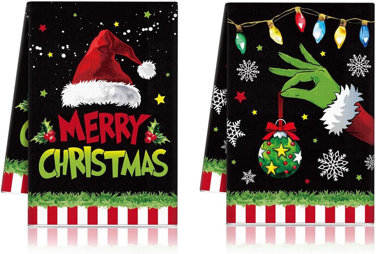 Tea Towels Christmas 2 Pieces Guest Towels Christmas 43 x 66 cm Tea Towel Christmas Day for Kitchen, Bar Decorations - ShopVlot