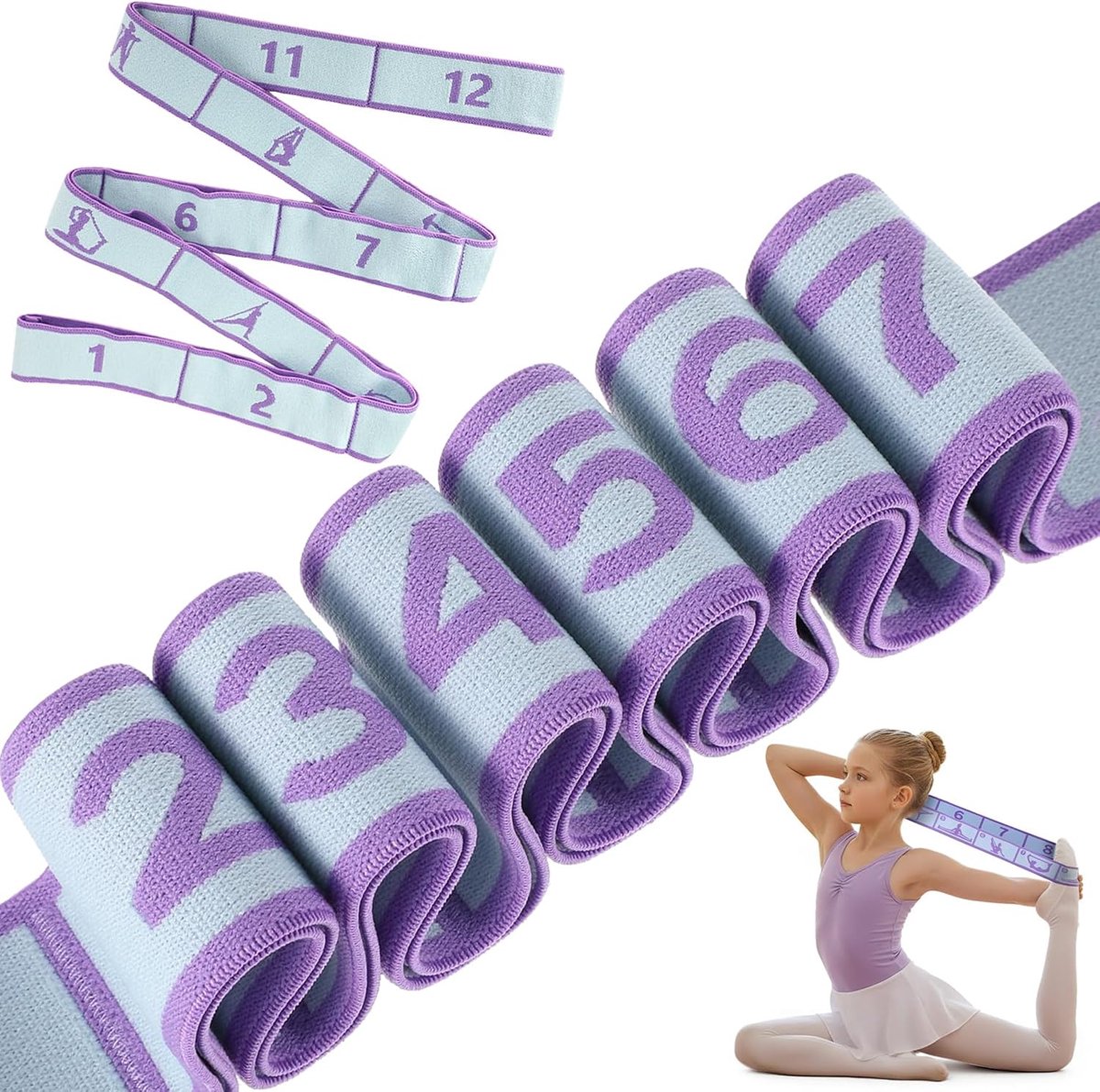 Yoga band set van 2 - 4 x 135 cm - polyester katoen - met 12 lussen - voor gemakkelijker rekken - ShopVlot